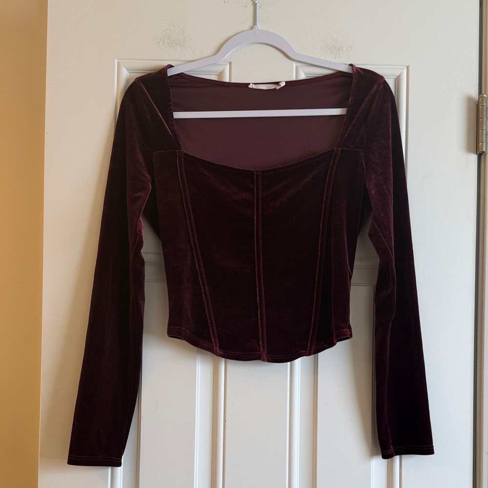 Lush Burgundy Velvet Long Sleeve Top S/M